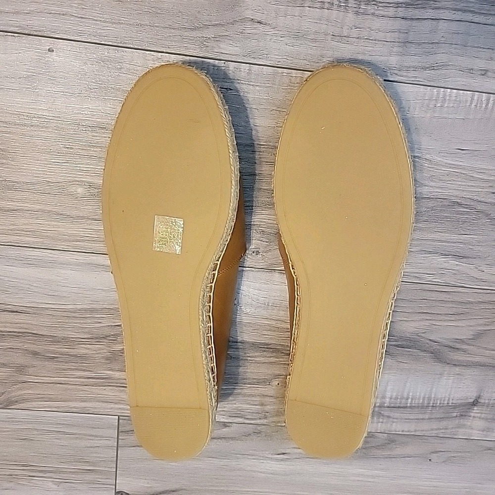Tory Burch Ines Espadrilles Leather Platform Womens 12 Tan Double T Slip On - Picture 9 of 10